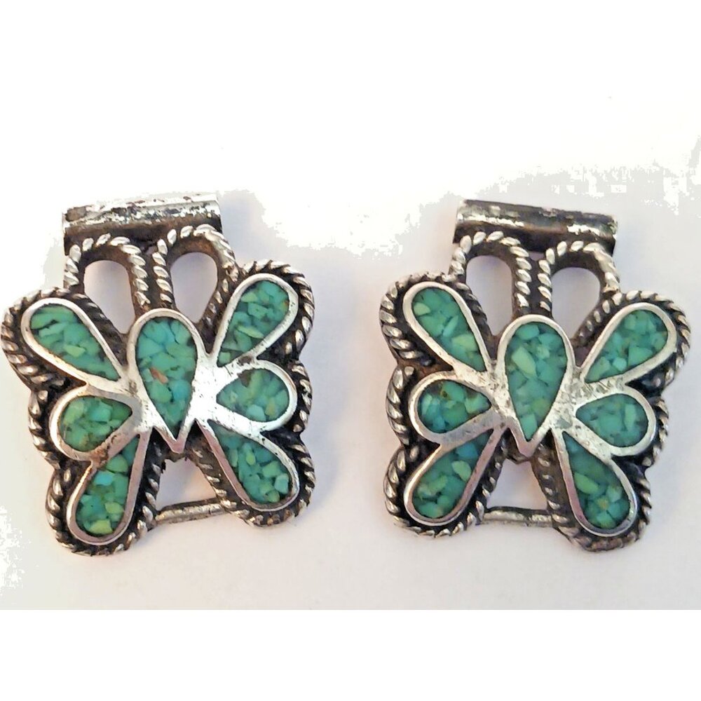 Native American Vintage Turquoise Watchtips Butterfly Sterling (1587)